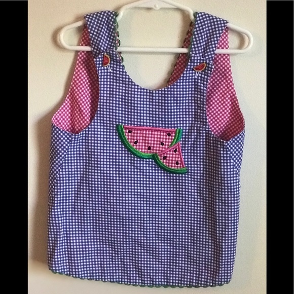 Rare Vintage 1980’s Watermelon Gingham Pinafore Apron - Picture 1 of 7